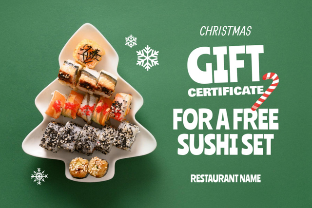 Sushi Set Offer on Christmas Gift Certificate Modelo de Design