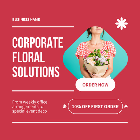 Plantilla de diseño de Solución floral corporativa con descuento por primer pedido Instagram AD 