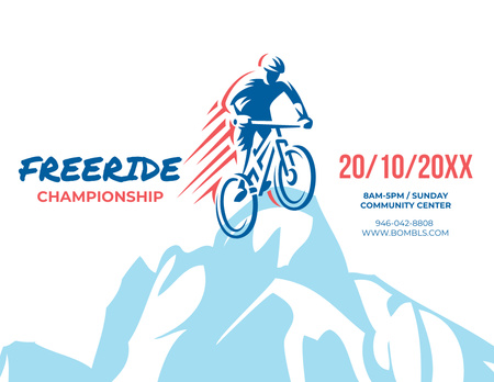 Freeride Championship Announcement Cyclist in Mountains Flyer 8.5x11in Horizontal Design Template