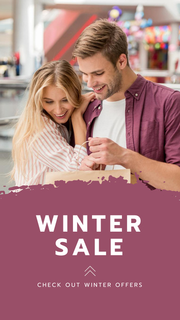 Platilla de diseño Winter Sale Offer with Happy Couple Instagram Story