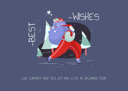 Nový rok pozdrav Santa bruslení s dárky Postcard Šablona návrhu