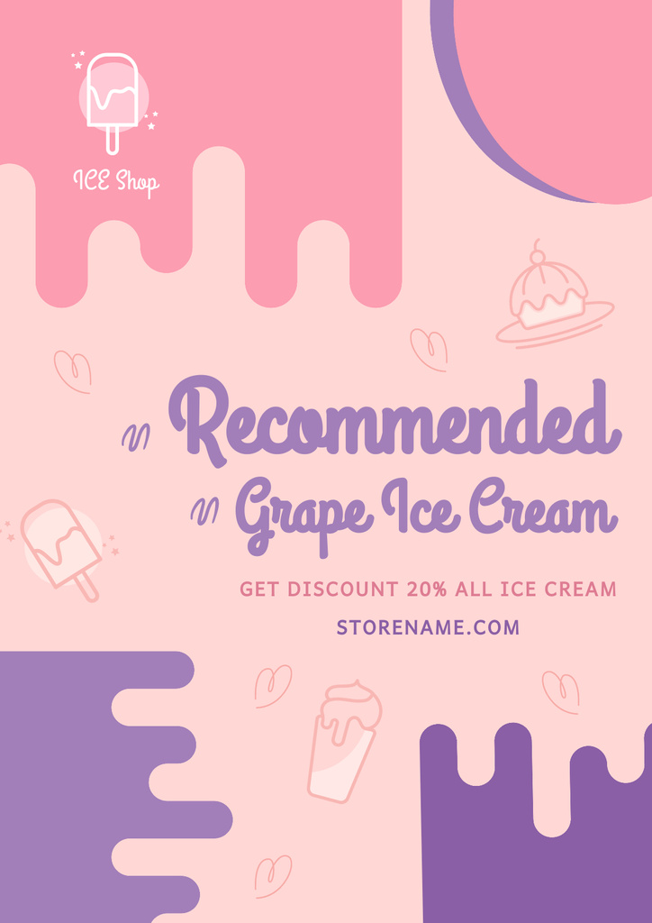 Grape Ice Cream Offer With Discount In Pink Poster Tasarım Şablonu