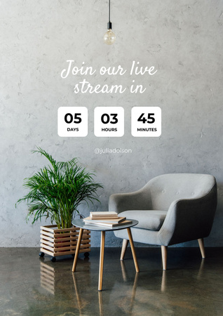 Live Stream Ad with Woman in Cozy Armchair Poster tervezősablon