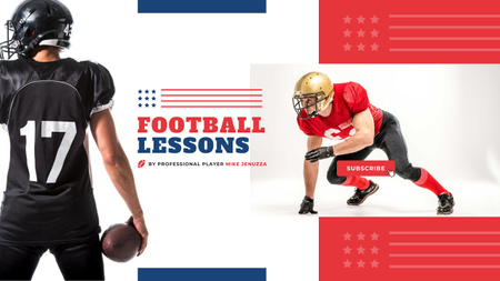 Designvorlage Sportunterricht mit American Football Spieler mit Ball für Youtube