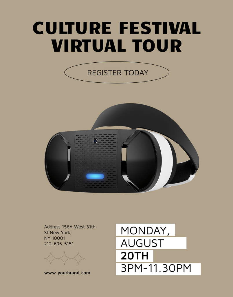 Designvorlage Virtual Cultural Festival Tour Announcement with VR Headset für Poster 22x28in