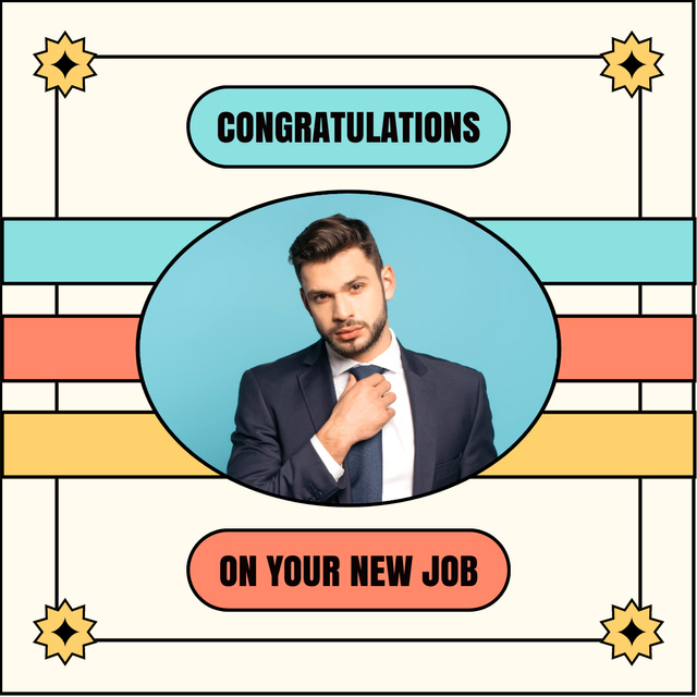 Plantilla de diseño de Congratulations on New Job Position to a Man LinkedIn post 