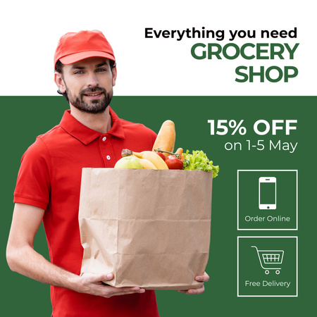 Groceries With Free Delivery And Discount Instagram Design Template