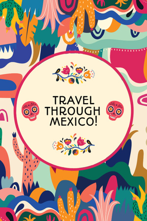 Plantilla de diseño de Oferta De Viaje De Tour En México Con Ilustración Colorida Postcard 4x6in Vertical 