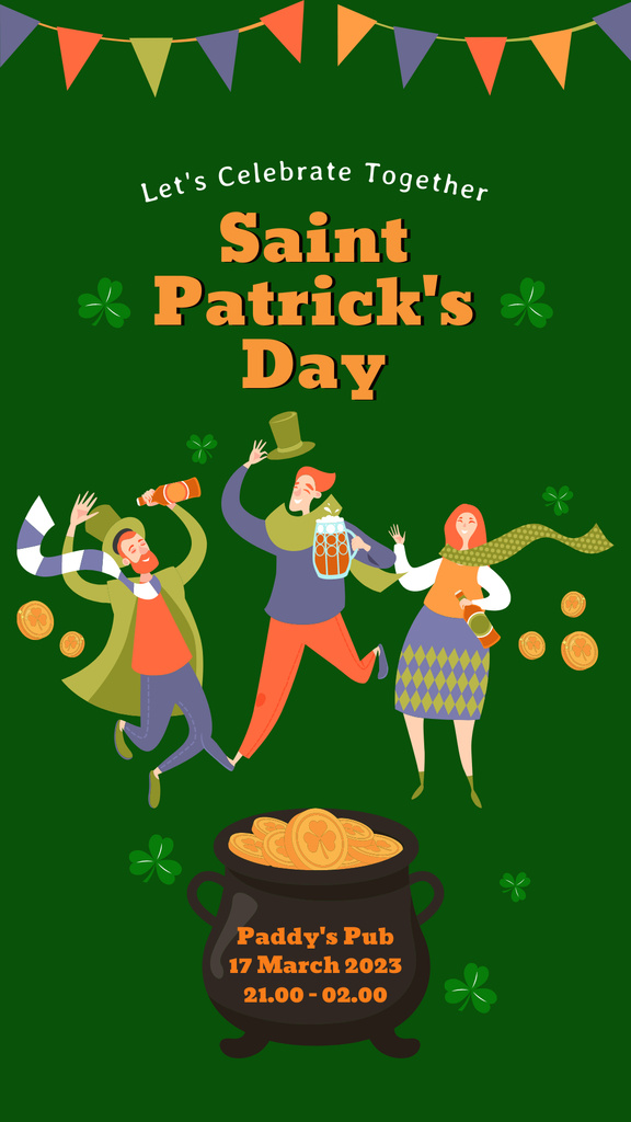 Happy St. Patrick's Day Party Invitation Instagram Story Design Template