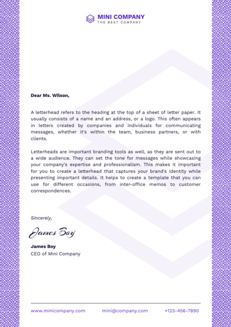 Purple Modern Minimal Letterhead Letterhead – шаблон для дизайна