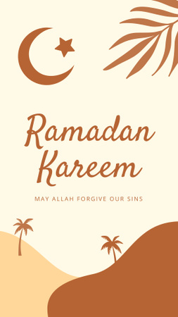 Ramadan-tervehdys puolikuun ja hiekkamaiseman kanssa Instagram Story Design Template