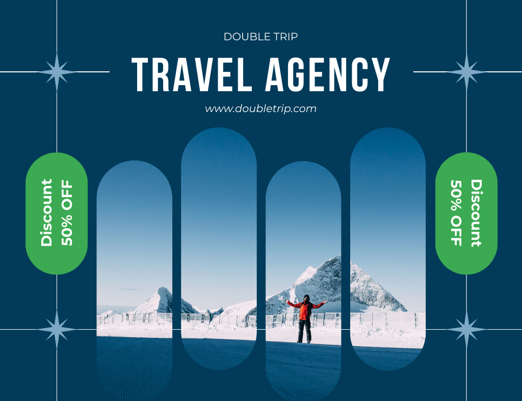 Winter Skiing Tour Promo on Blue Thank You Card 5.5x4in Horizontal Πρότυπο σχεδίασης