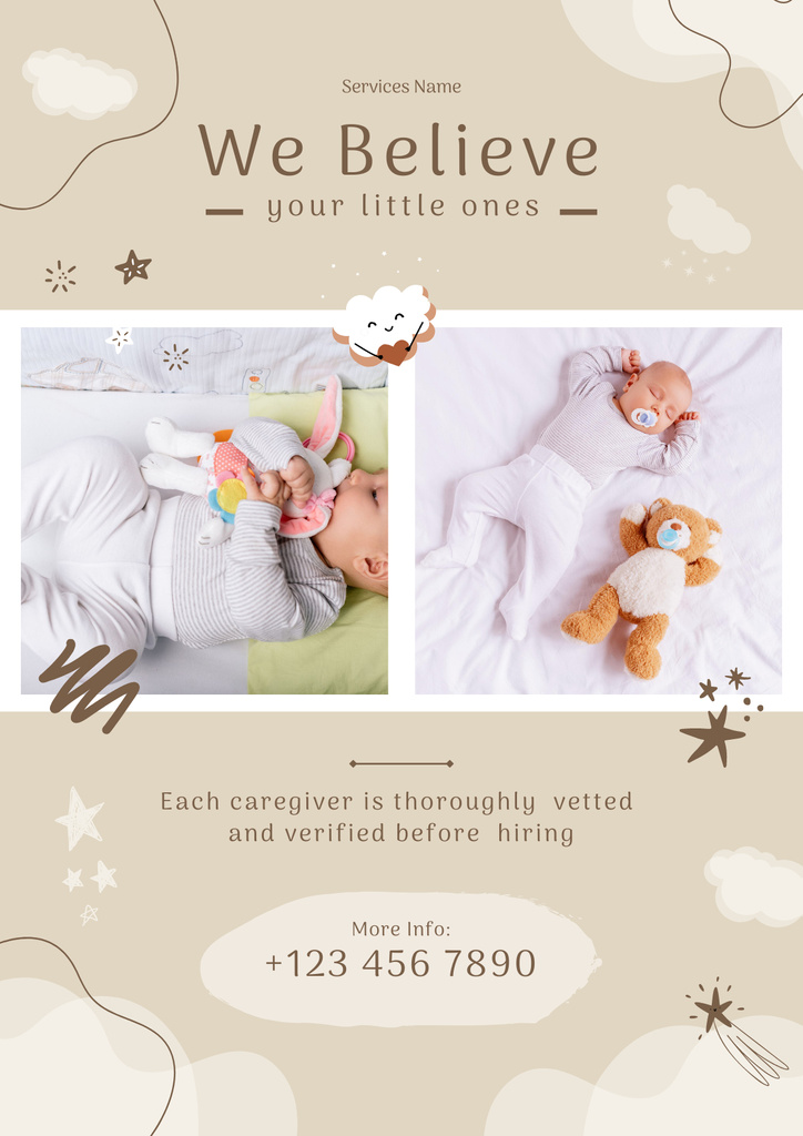 Designvorlage Cute Newborn Baby Sleeping in Crib für Poster