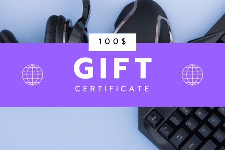 Remarkable Gaming Gear Sale Ad on Purple Gift Certificate Design Template