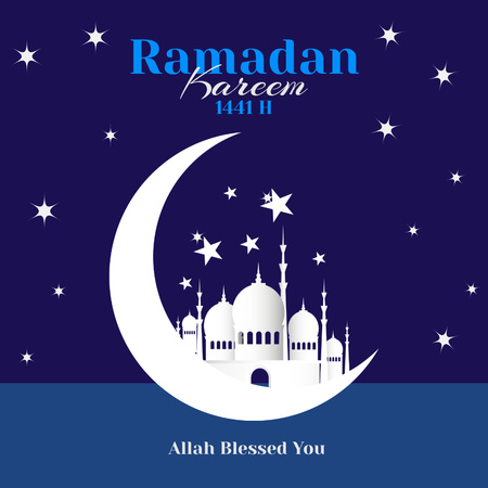 Krásná mešita a noční obloha pro ramadánový pozdrav Instagram Šablona návrhu