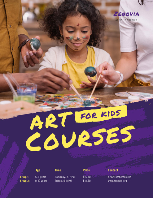 Plantilla de diseño de Painting Courses Ad with Girl Holding Paint Brush Poster 8.5x11in 