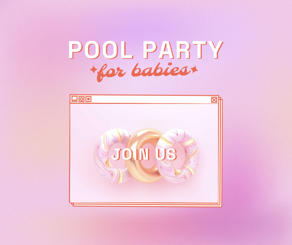 Pool Party for Babies Invitation with Inflatable Rings Facebookデザインテンプレート