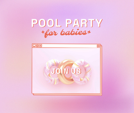 Ontwerpsjabloon van Facebook van Pool Party for Babies Invitation with Inflatable Rings