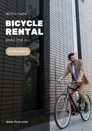 kerékpárkölcsönző szolgáltatás férfival Poster tervezősablon