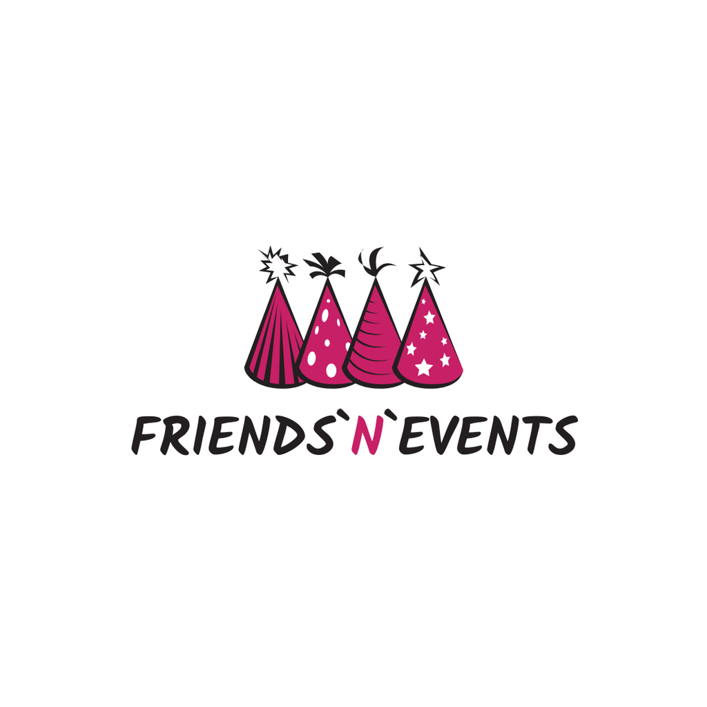 Event Agency Ad with Birthday Caps in Pink Logo 1080x1080px Πρότυπο σχεδίασης