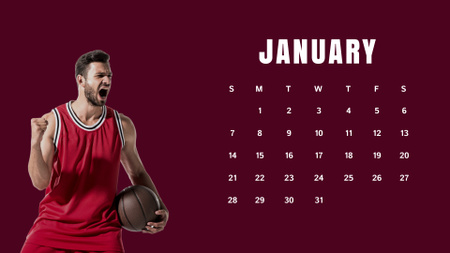 Excited Basketball Player in Uniform with Ball Calendar Design Template