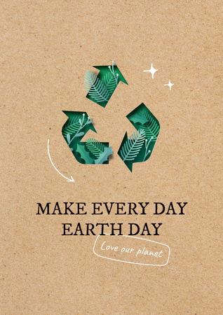 Earth Day Announcement with Recycling Symbol Poster Design Template