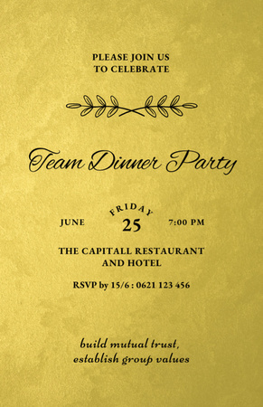 Corporate Dinner Announcement on Golden Invitation 5.5x8.5in Design Template