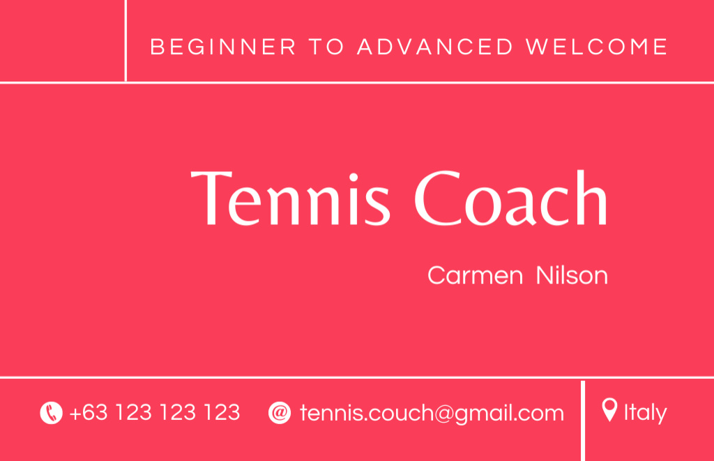 Tennis Coach Service Offer Business Card 85x55mm Tasarım Şablonu