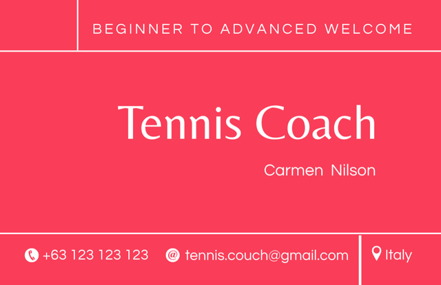 Tennis Coach Service Offer Business Card 85x55mm Design Template