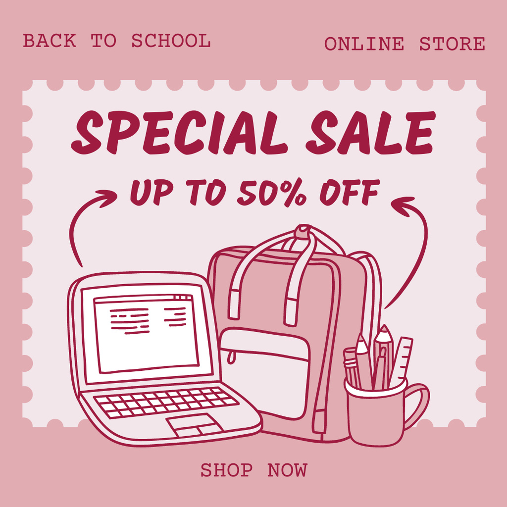 Special Discount on School Supplies in Online Store on Pink Instagramデザインテンプレート