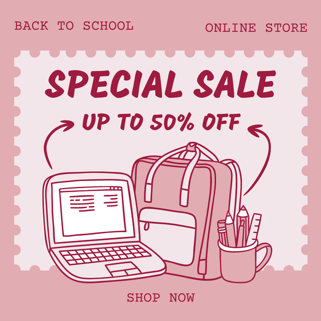 Plantilla de diseño de Special Discount on School Supplies in Online Store on Pink Instagram 