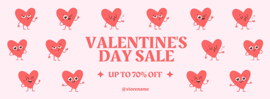 Valentine's Day Sale Announcement with Cute Hearts Facebook cover Tasarım Şablonu