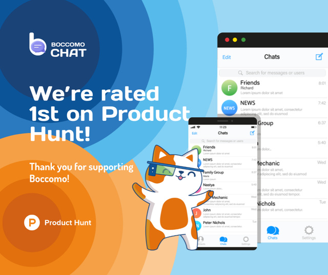 Product Hunt Promotion Chats Page on Screen Facebook Modelo de Design