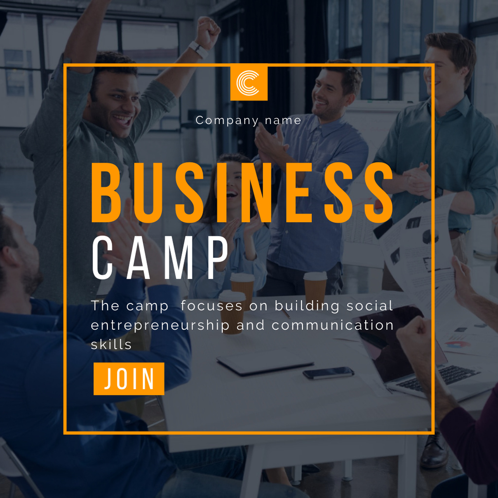 Business Camp Announcement with Happy People Instagram Πρότυπο σχεδίασης