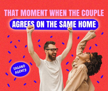 Funny Joke about Real Estate with Happy Couple Facebook Design Template
