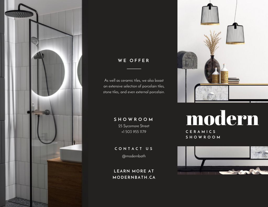 Platilla de diseño Stylish Bathroom Interior with Modern Pieces Brochure 8.5x11in
