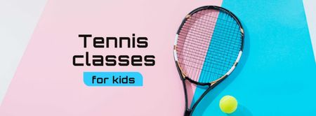 Tennis Classes for Kids Offer with Racket on Court Facebook cover Design Template