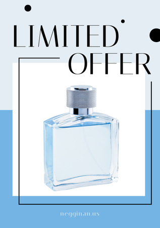 Perfume Offer with Glass Bottle in Blue Flyer A5 Design Template