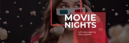 Movie Night Event Woman in 3d Glasses Twitterデザインテンプレート