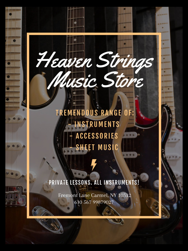 Guitars in Music Store Poster USデザインテンプレート
