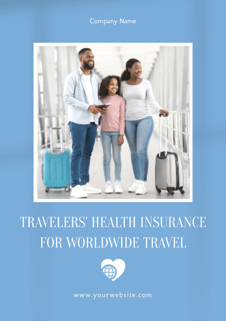 Insurance Company Services with African American Couple at Airport Flyer A5 Design Template