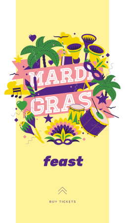Mardi Gras carnival attributes Instagram Story Design Template