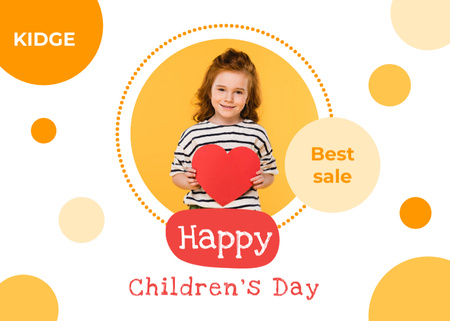 Children's Day With Little Girl Holding Heart with Yellow Circle Postcard 5x7in Design Template