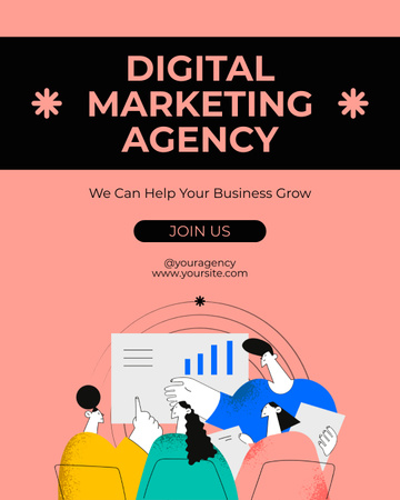 Digital Marketing Agency Services with Colleagues at Workplace Instagram Post Vertical Πρότυπο σχεδίασης