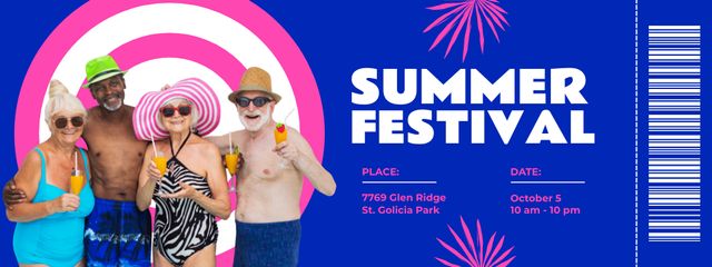 Summer Festival Announcement with Group of Funky Seniors Ticket – шаблон для дизайну