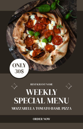 Modèle de visuel Offer of Delicious Pizza with Mozzarella and Tomatoes - Recipe Card