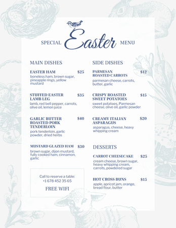 Easter Meals Offer with Cute Sketches Menu 8.5x11in Design Template