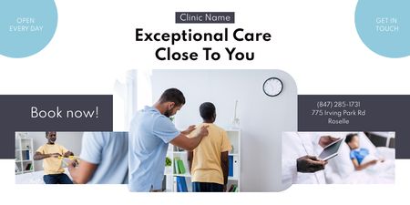 Exceptional Healthcare Clinic Ad With Booking Twitter Design Template