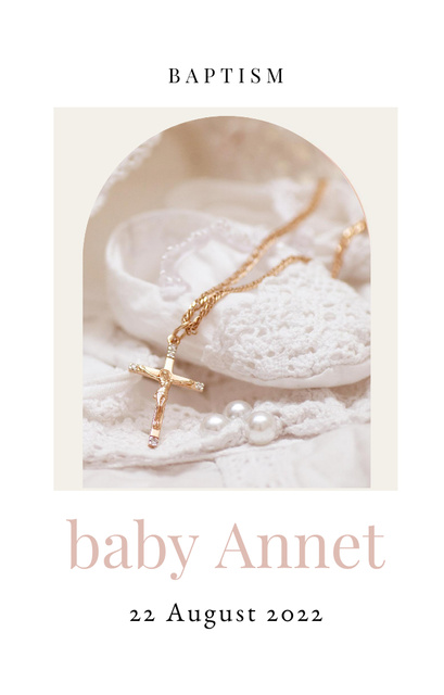 Baptism Announcement With Baby Shoes of Elegant Ivory Color Invitation 4.6x7.2inデザインテンプレート