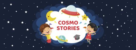 Cute Funny Kids in Space Facebook cover – шаблон для дизайна